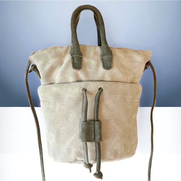 Free People Handbags - Free People Billie Two Suede Crossbody Bucket Bag Stone Beige/Gray MINOR FLAW